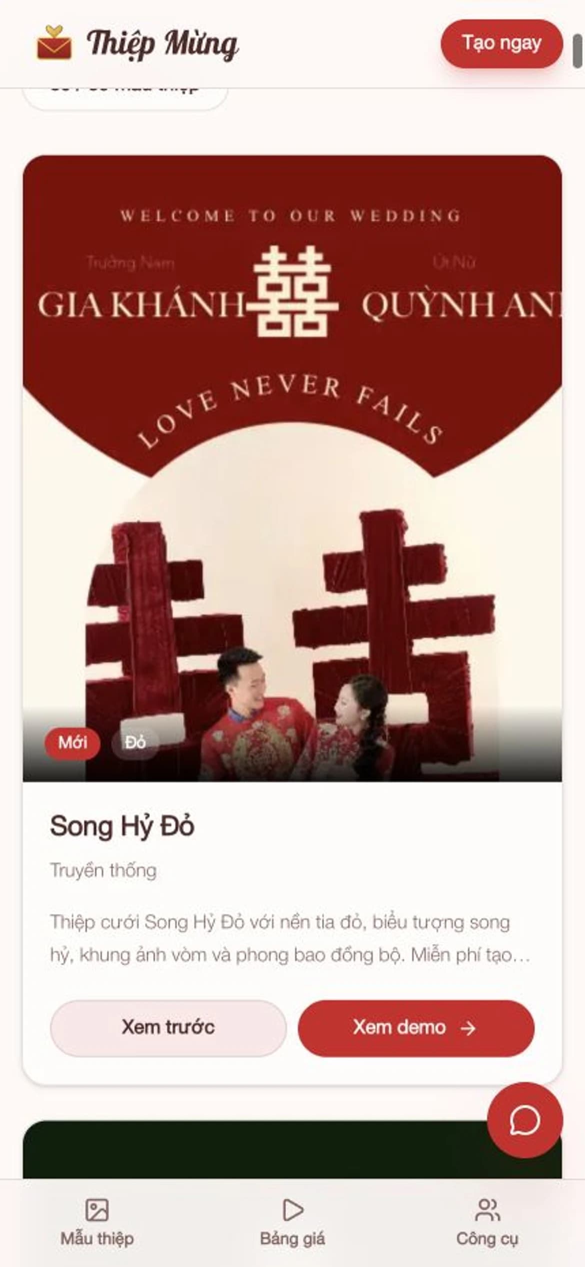 Danh sách mẫu thiệp cưới online trên Thiệp Mừng Online