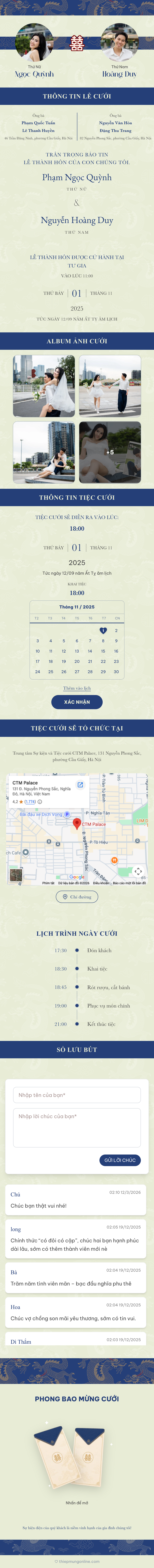 Mẫu Thiệp Cưới Song Long Lam Trang Nhã | Thiệp Mừng Online