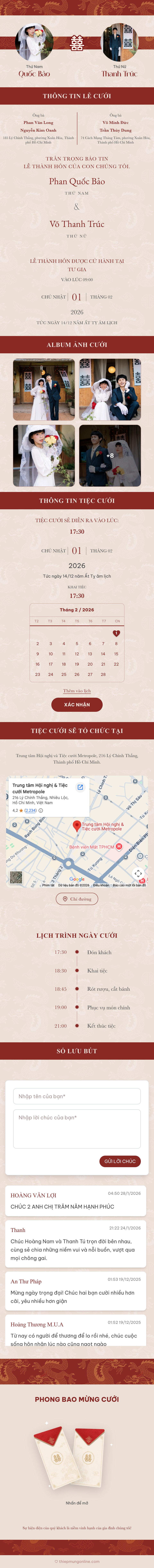 Mẫu Thiệp Cưới Song Long Đỏ Truyền Thống | Thiệp Mừng Online