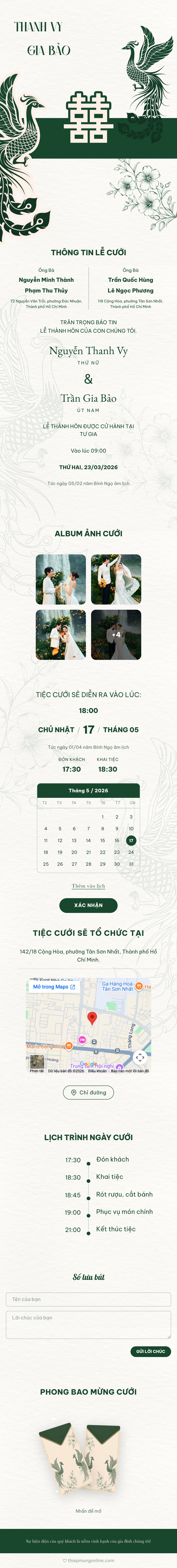 Mẫu thiệp cưới Song Phụng Xanh đôi phụng hoàng