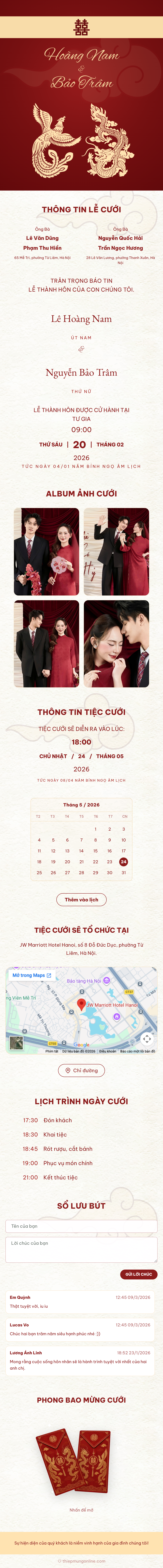 Mẫu Thiệp Cưới Long Phụng Cổ Truyền Đỏ | Thiệp Mừng Online