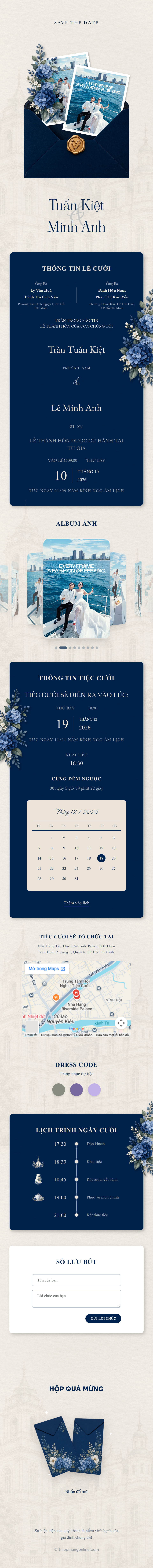 Mẫu thiệp cưới Minimalism Lam Đậm tông navy