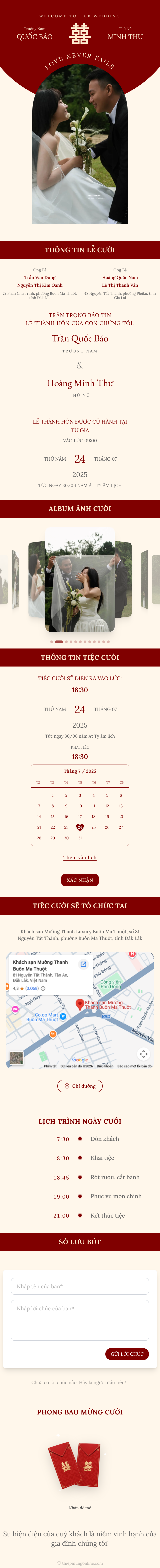 Mẫu Thiệp Cưới Song Hỷ Đỏ Truyền Thống | Thiệp Mừng Online